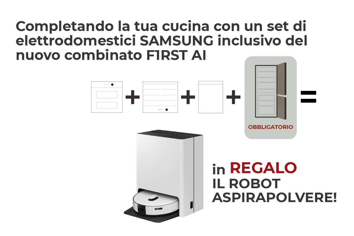 Promo Samsung & Cucine Arredo3: in omaggio un JET ROBOT COMBO l'aspirapolvere autonomo.