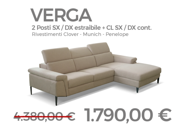 Divano 2 posti con chaise longue Verga CuboRosso Sconto Speciale 62% - Promo Divani Summer 2024