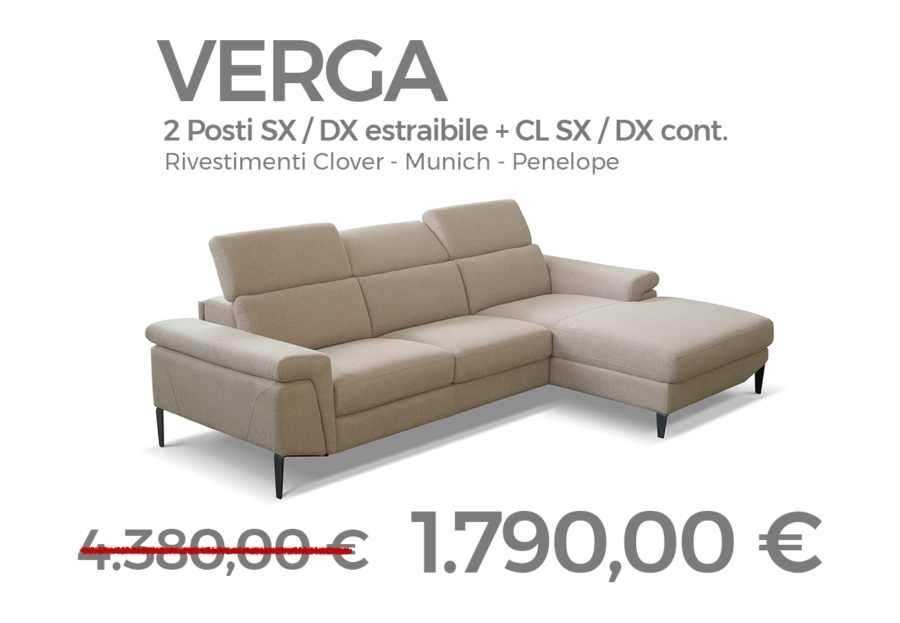 Divano 2 posti con chaise longue Verga CuboRosso Sconto Speciale 62% - Promo Divani Summer 2024